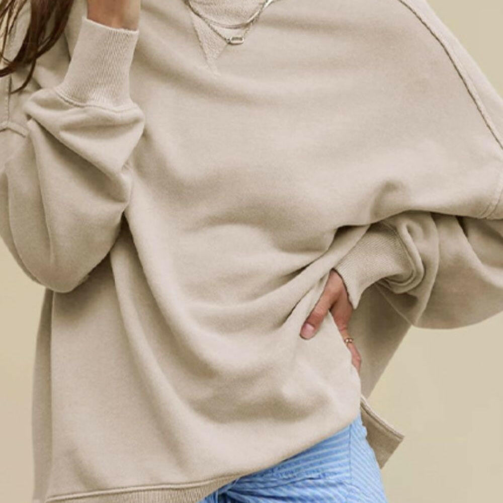 Side Slit Round Neck Long Sleeve Sweatshirt-Krush Kandy, Women's Online Fashion Boutique Located in Phoenix, Arizona (Scottsdale Area)