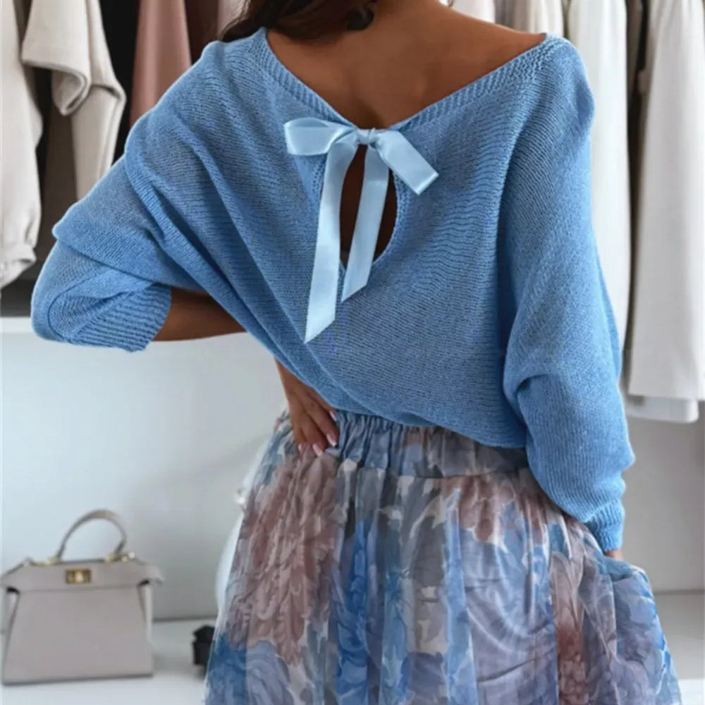 Bow Back Boat Neck Batwing Sleeve Sweater-Krush Kandy, Women's Online Fashion Boutique Located in Phoenix, Arizona (Scottsdale Area)
