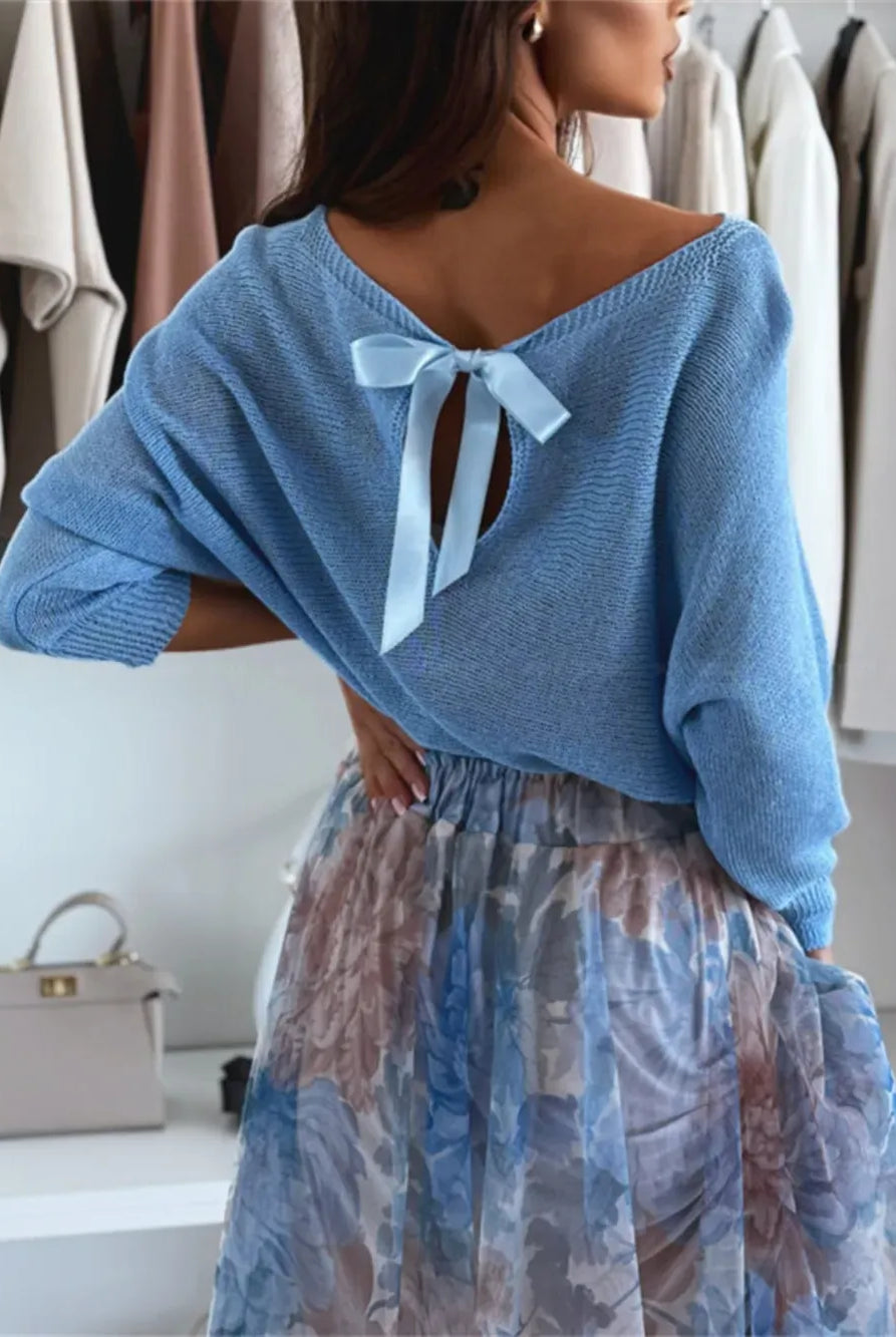 Bow Back Boat Neck Batwing Sleeve Sweater-Krush Kandy, Women's Online Fashion Boutique Located in Phoenix, Arizona (Scottsdale Area)