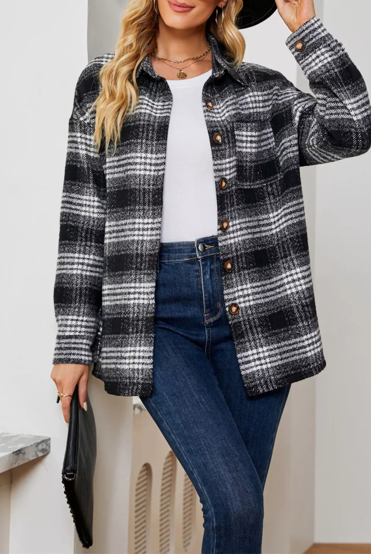 Plaid Button Up Long Sleeve Shacket-Jacket-Krush Kandy, Women's Online Fashion Boutique Located in Phoenix, Arizona (Scottsdale Area)