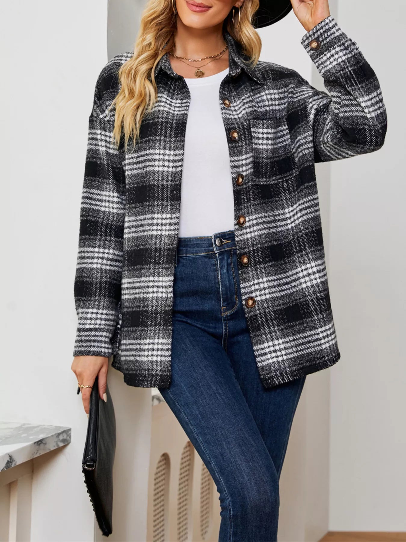 Plaid Button Up Long Sleeve Shacket-Jacket-Krush Kandy, Women's Online Fashion Boutique Located in Phoenix, Arizona (Scottsdale Area)