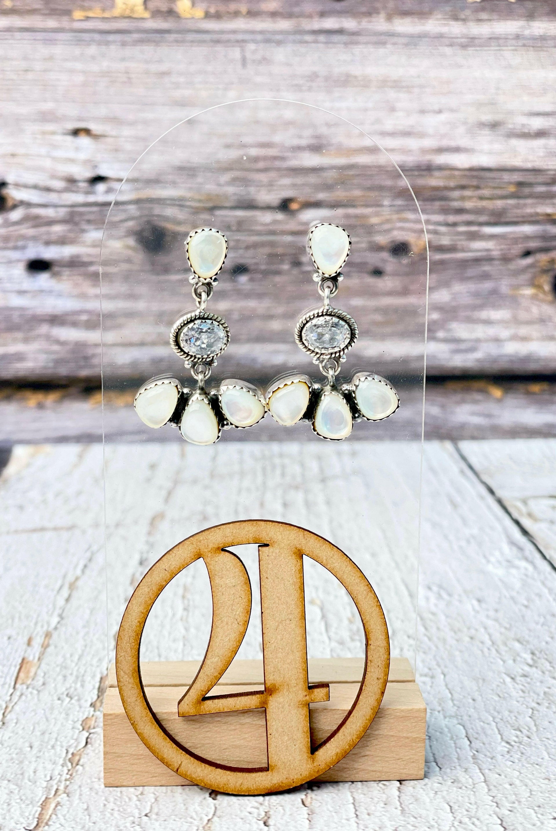 White Shell & Crystal Cluster Earrings-Earrings-Krush Kandy, Women's Online Fashion Boutique Located in Phoenix, Arizona (Scottsdale Area)