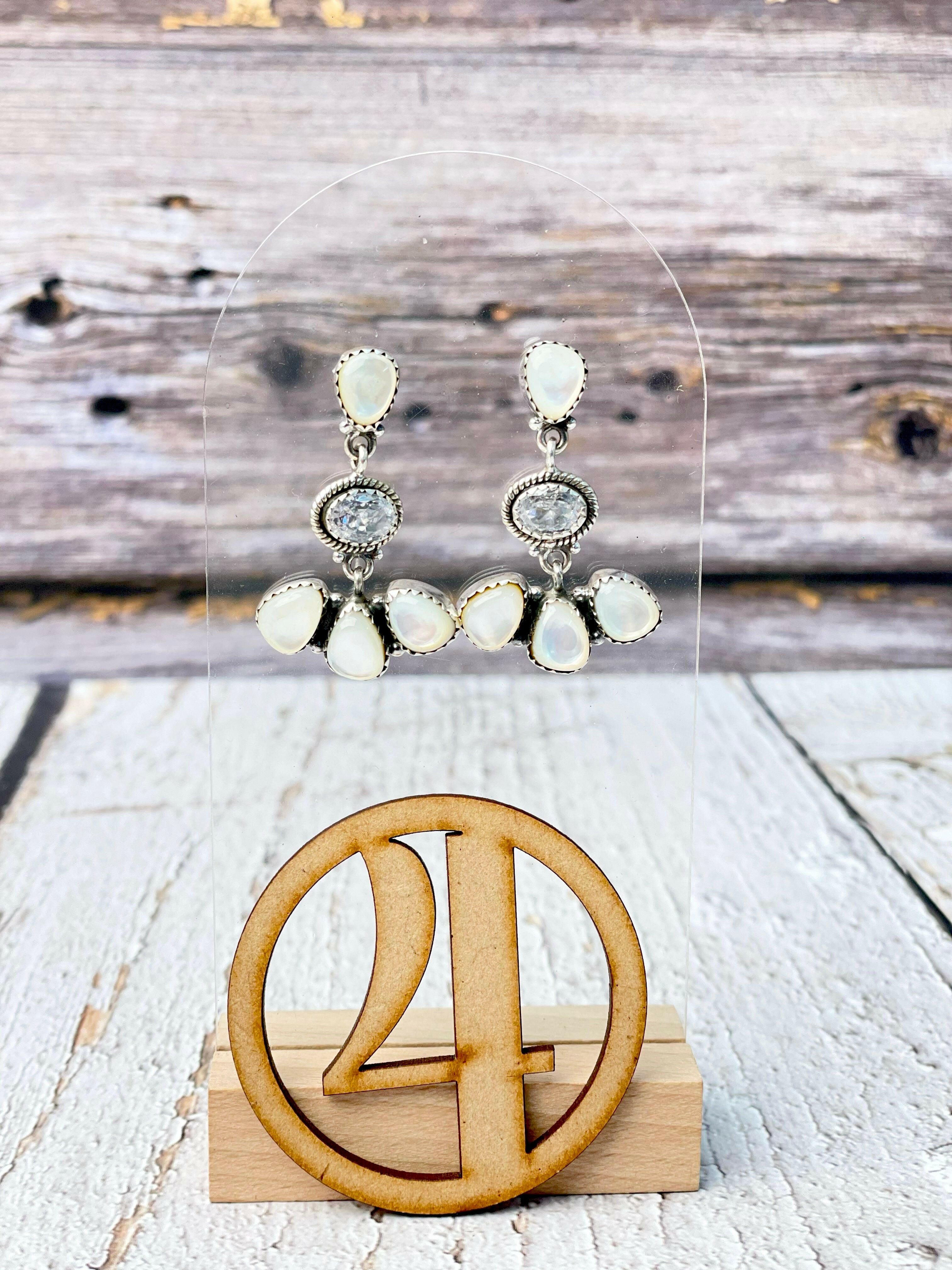 White Shell & Crystal Cluster Earrings-Earrings-Krush Kandy, Women's Online Fashion Boutique Located in Phoenix, Arizona (Scottsdale Area)