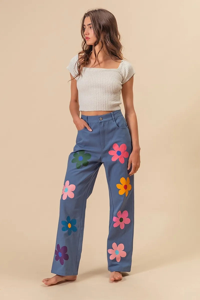 BiBi Floral Print Straight Leg Pants-PANTS-Krush Kandy, Women's Online Fashion Boutique Located in Phoenix, Arizona (Scottsdale Area)