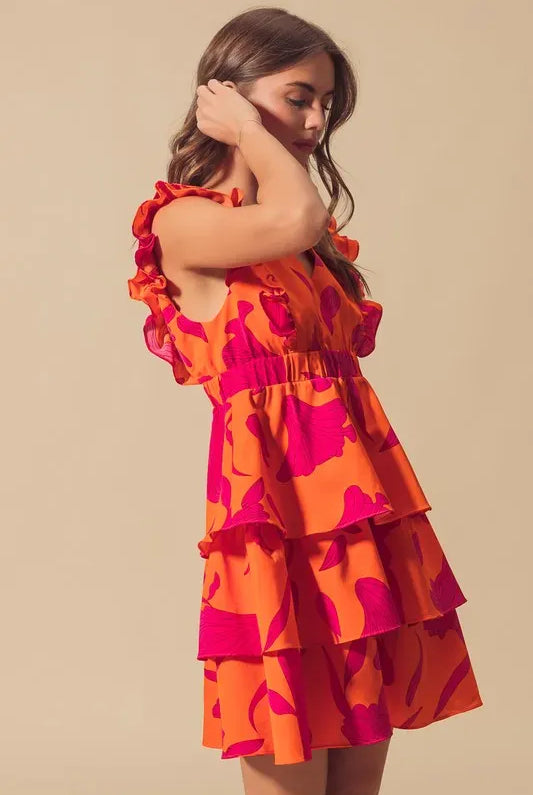 SO ME Floral V Neck Layered Dress with Elasticized Waist-Dresses-Krush Kandy, Women's Online Fashion Boutique Located in Phoenix, Arizona (Scottsdale Area)