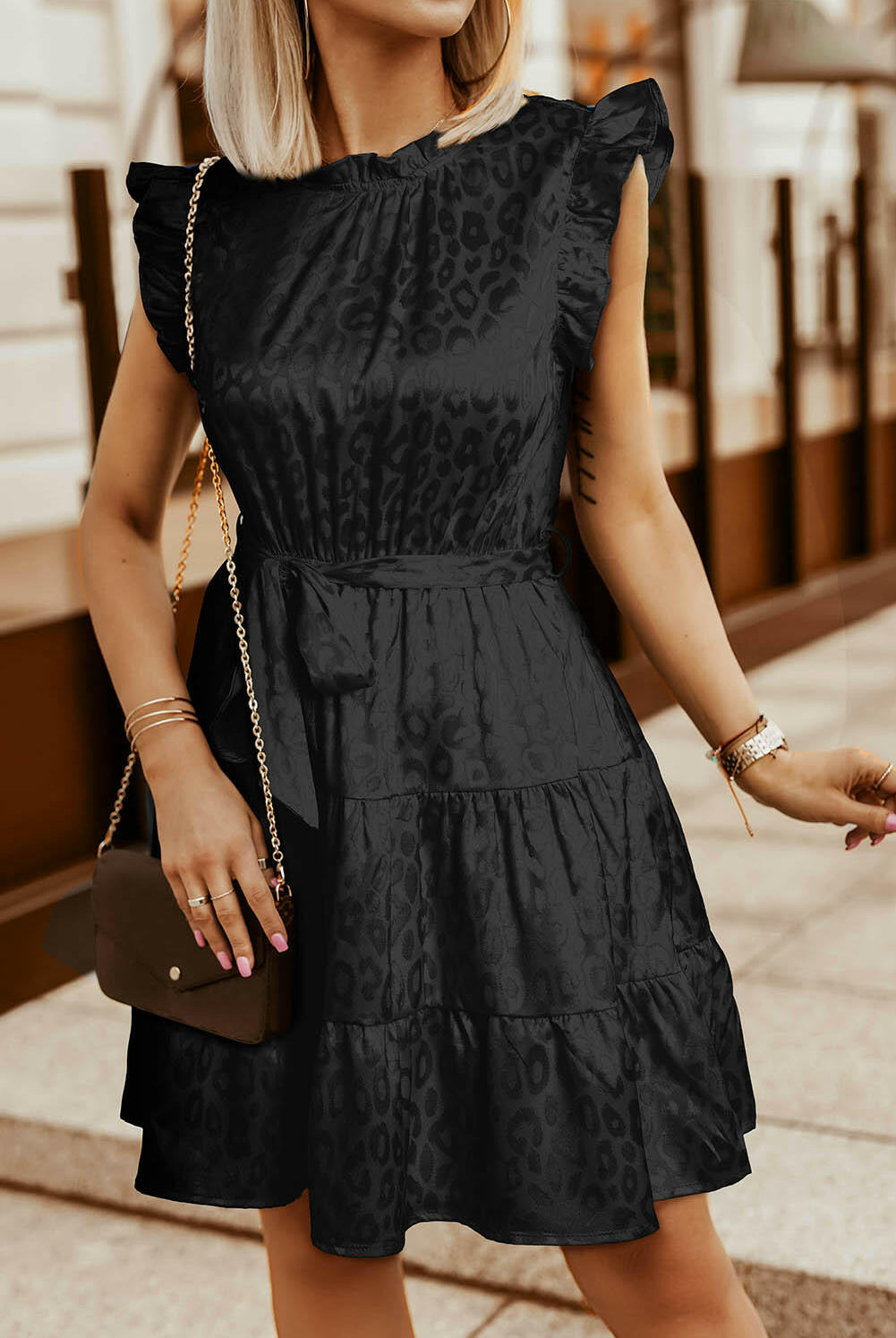 Leopard Tie Belt Tiered Dress-Krush Kandy, Women's Online Fashion Boutique Located in Phoenix, Arizona (Scottsdale Area)