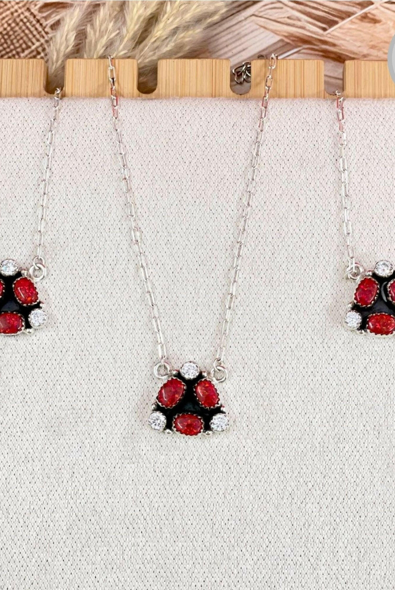Red Opal Cluster Necklace-Chain Necklaces-Krush Kandy, Women's Online Fashion Boutique Located in Phoenix, Arizona (Scottsdale Area)