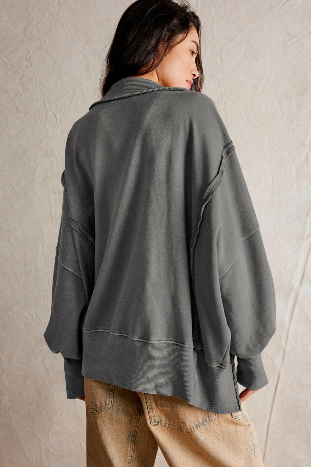 Exposed Seam Side Slit Long Sleeve Sweatshirt-Krush Kandy, Women's Online Fashion Boutique Located in Phoenix, Arizona (Scottsdale Area)