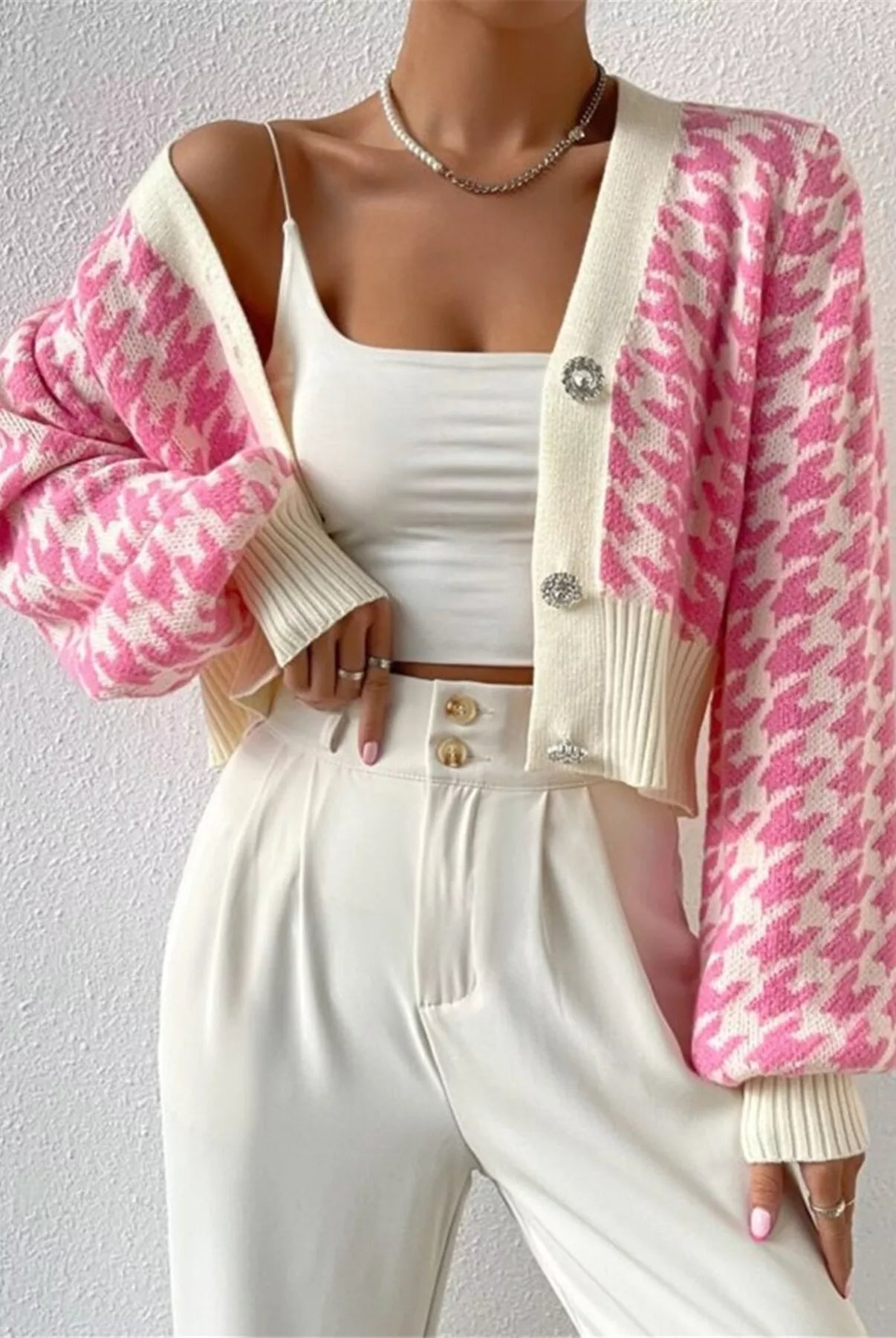 Houndstooth V-Neck Button Up Cardigan-Cardigan-Krush Kandy, Women's Online Fashion Boutique Located in Phoenix, Arizona (Scottsdale Area)
