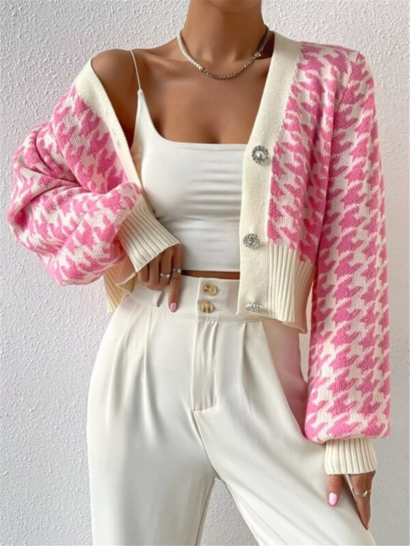 Houndstooth V-Neck Button Up Cardigan-Cardigan-Krush Kandy, Women's Online Fashion Boutique Located in Phoenix, Arizona (Scottsdale Area)