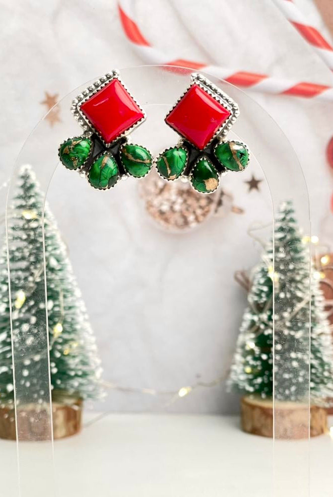Christmas in Kandyland Square Studs-Earrings-Krush Kandy, Women's Online Fashion Boutique Located in Phoenix, Arizona (Scottsdale Area)