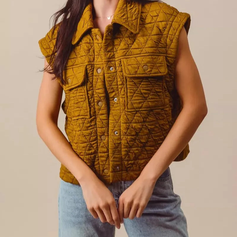 SO ME Triangle Quilting Stitch Button Up Knit Vest-Vests-Krush Kandy, Women's Online Fashion Boutique Located in Phoenix, Arizona (Scottsdale Area)