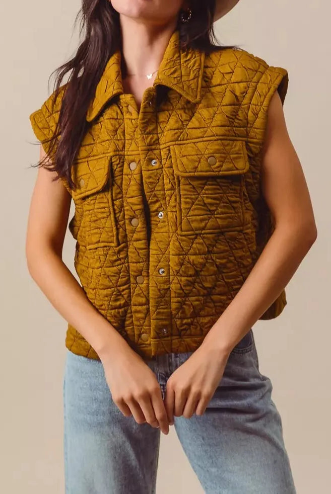 SO ME Triangle Quilting Stitch Button Up Knit Vest-Vests-Krush Kandy, Women's Online Fashion Boutique Located in Phoenix, Arizona (Scottsdale Area)