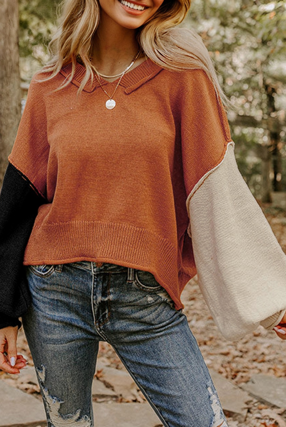 Colorblock Patchwork Knit Sweater-Sweatshirt-Krush Kandy, Women's Online Fashion Boutique Located in Phoenix, Arizona (Scottsdale Area)