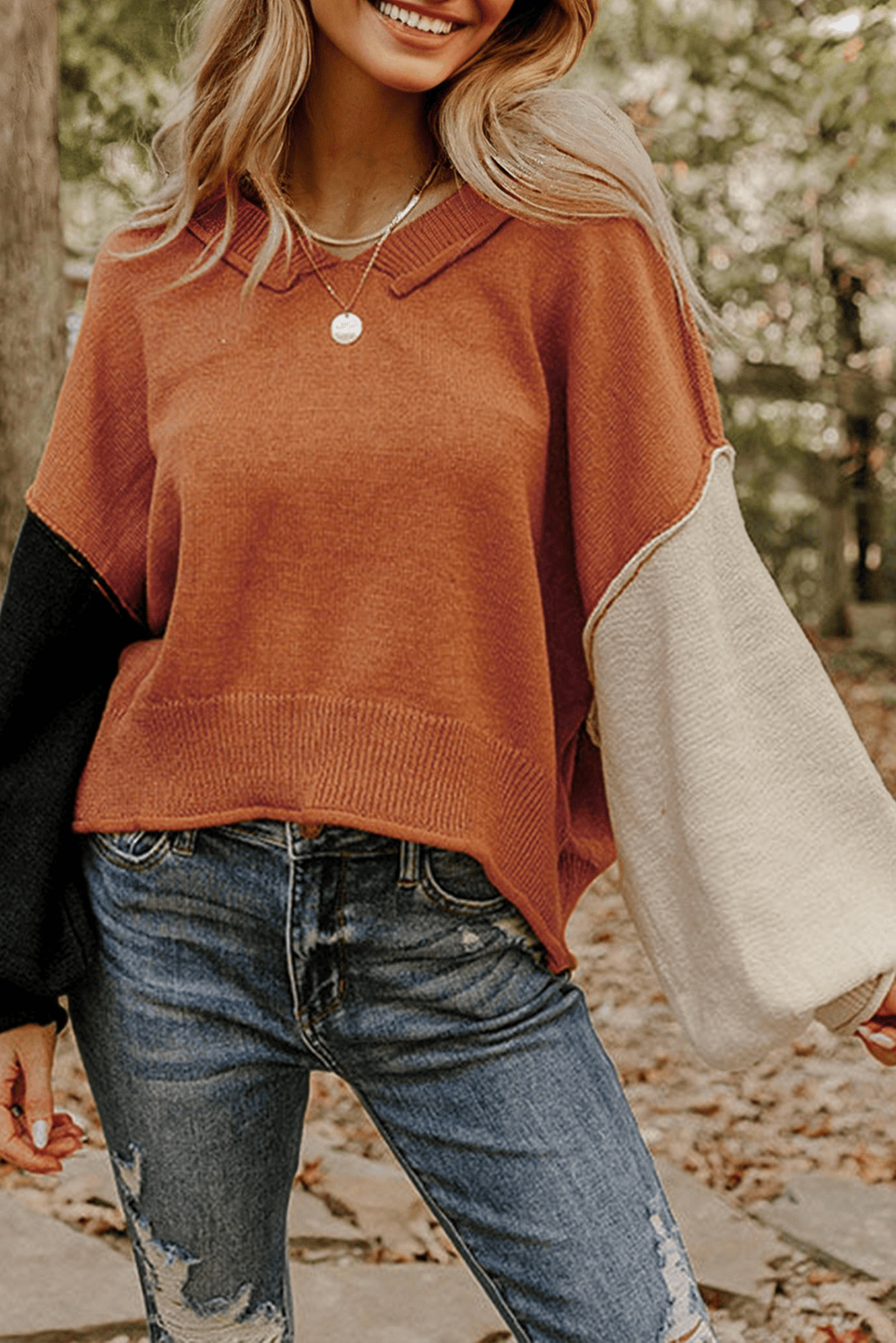 Colorblock Patchwork Knit Sweater-Sweatshirt-Krush Kandy, Women's Online Fashion Boutique Located in Phoenix, Arizona (Scottsdale Area)