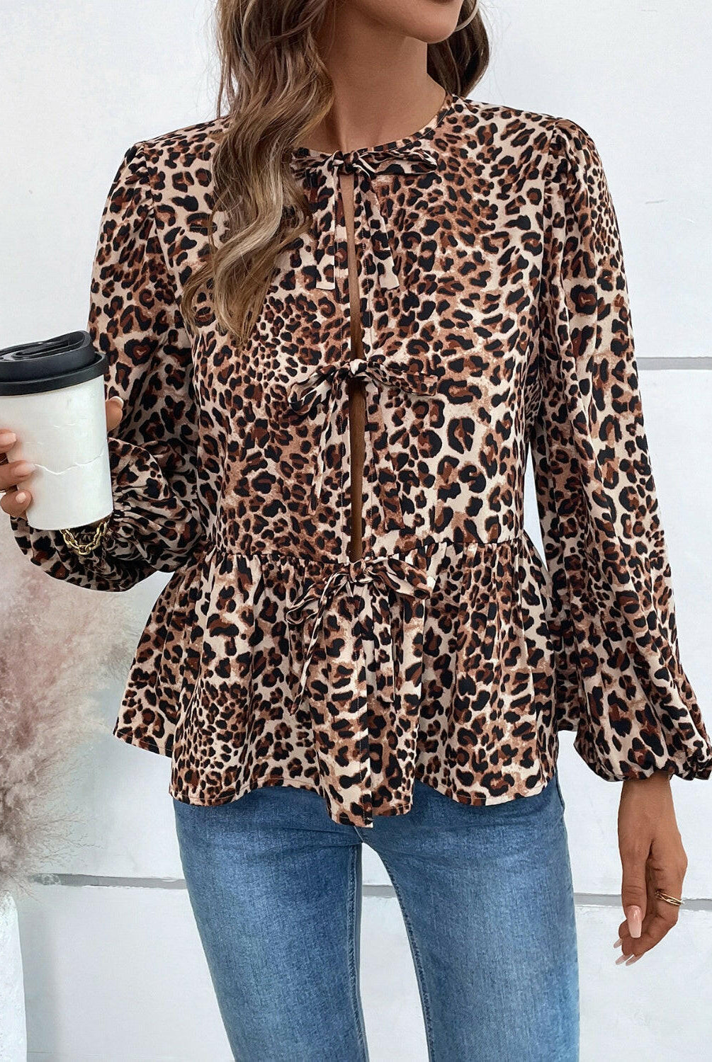 Ivy Lane Peplum Tied Long Sleeve Blouse-Krush Kandy, Women's Online Fashion Boutique Located in Phoenix, Arizona (Scottsdale Area)