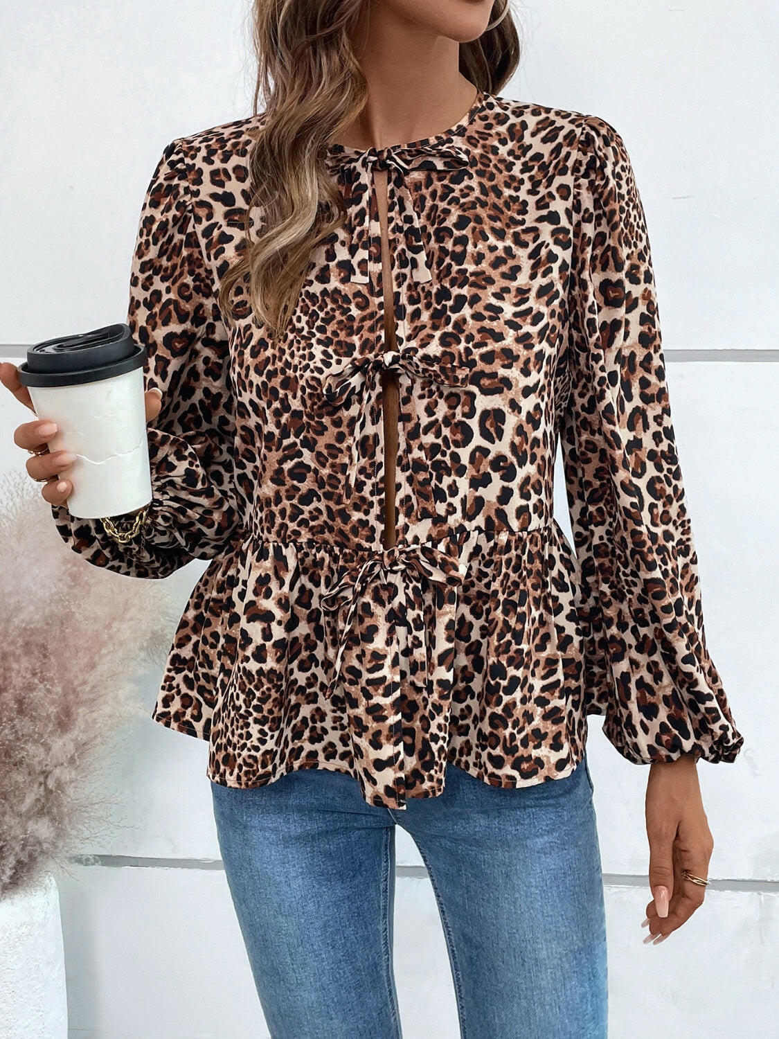 Ivy Lane Peplum Tied Long Sleeve Blouse-Krush Kandy, Women's Online Fashion Boutique Located in Phoenix, Arizona (Scottsdale Area)