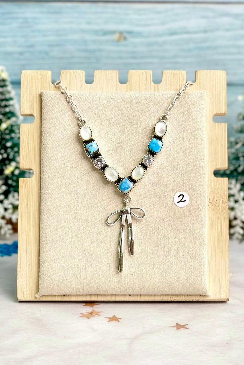 Winter Frost Golden Hills & White Shell Bow Necklace-Necklaces-Krush Kandy, Women's Online Fashion Boutique Located in Phoenix, Arizona (Scottsdale Area)
