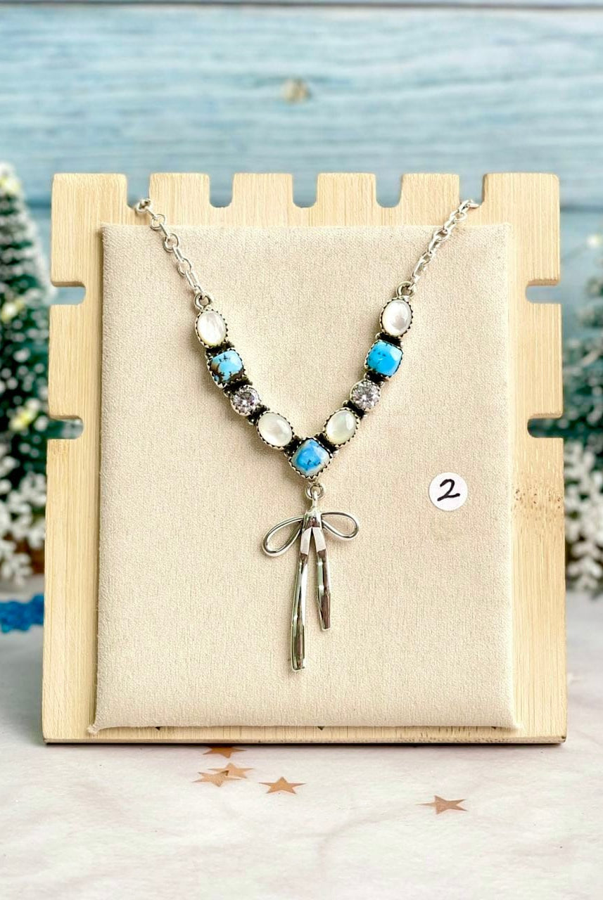 Winter Frost Golden Hills & White Shell Bow Necklace-Necklaces-Krush Kandy, Women's Online Fashion Boutique Located in Phoenix, Arizona (Scottsdale Area)