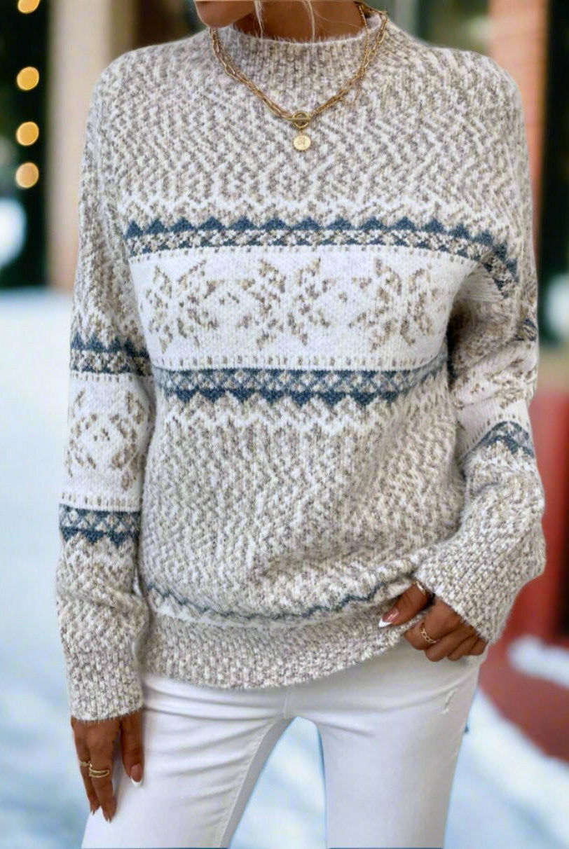 Let It Snow Snowflake Mock Neck Sweater – Cozy Winter Knit-Sweater-Krush Kandy, Women's Online Fashion Boutique Located in Phoenix, Arizona (Scottsdale Area)