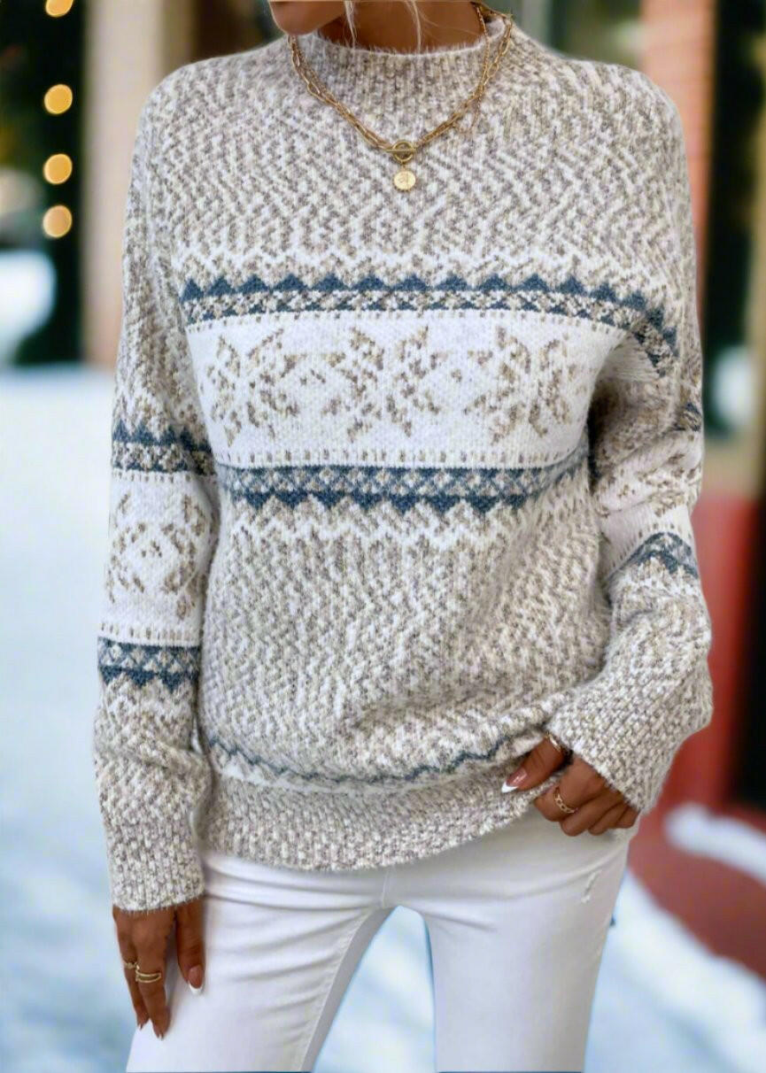 Let It Snow Snowflake Mock Neck Sweater – Cozy Winter Knit-Sweater-Krush Kandy, Women's Online Fashion Boutique Located in Phoenix, Arizona (Scottsdale Area)