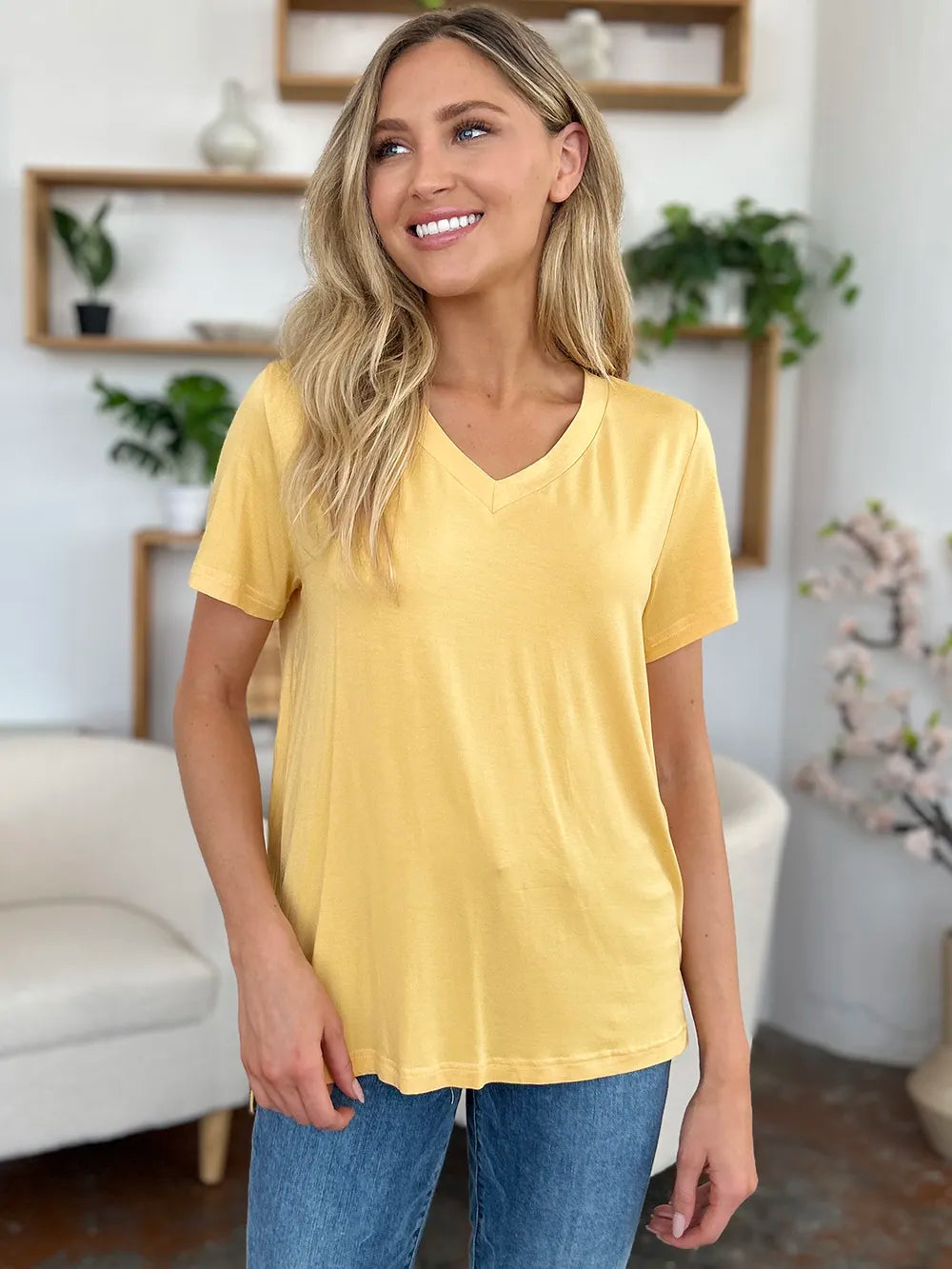 Basic Bae Essential V-Neck Bamboo Top-Tops-Krush Kandy, Women's Online Fashion Boutique Located in Phoenix, Arizona (Scottsdale Area)