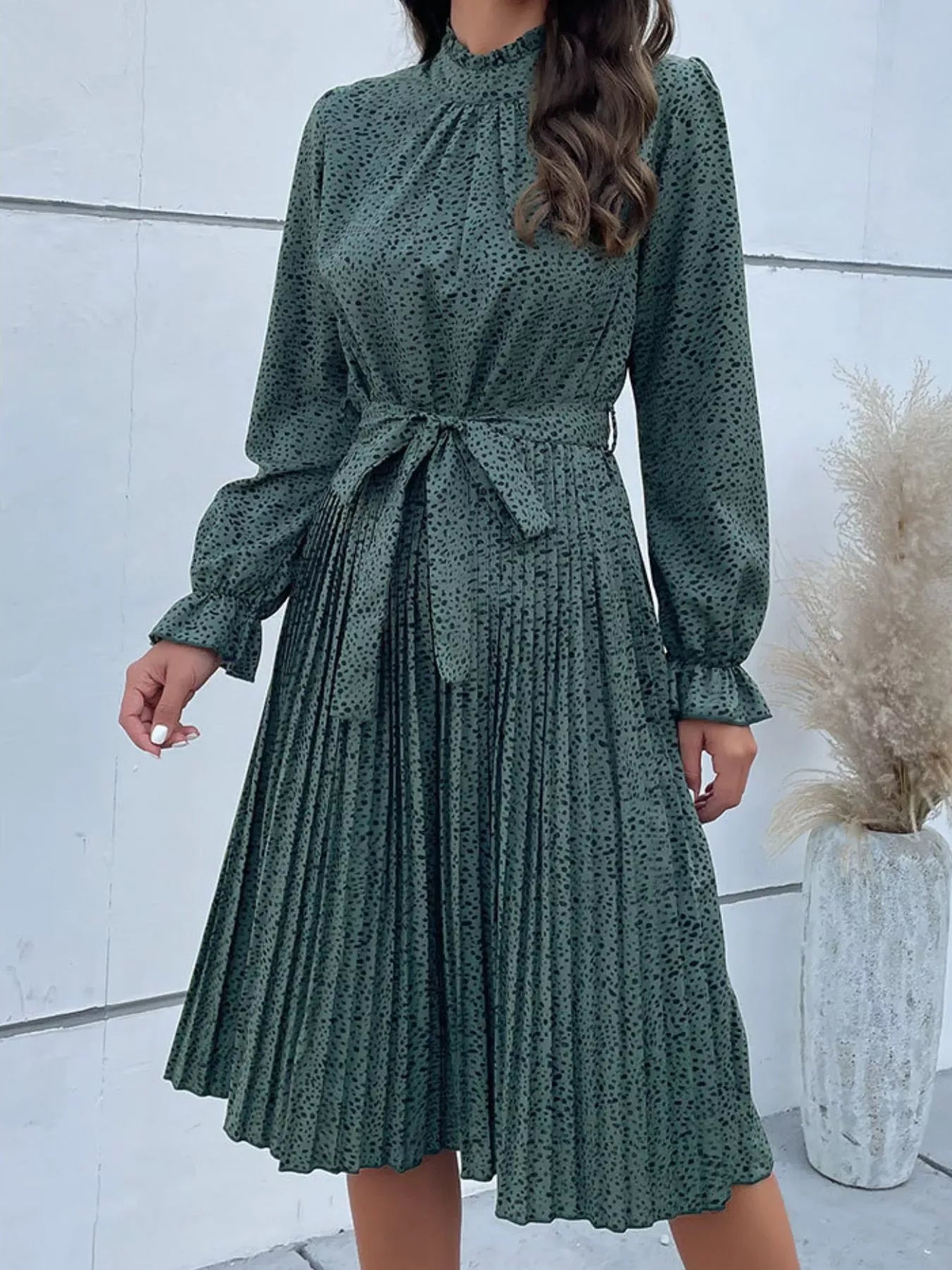Animal Print Mock Neck Flounce Sleeve Dress-Dresses-Krush Kandy, Women's Online Fashion Boutique Located in Phoenix, Arizona (Scottsdale Area)