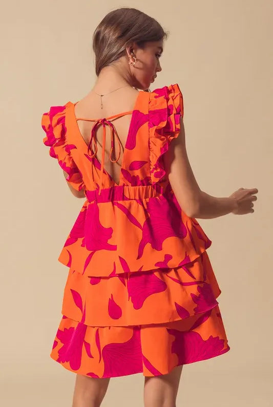 SO ME Floral V Neck Layered Dress with Elasticized Waist-Dresses-Krush Kandy, Women's Online Fashion Boutique Located in Phoenix, Arizona (Scottsdale Area)