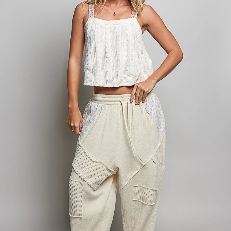 Lace Patch Double Gauze Waistband Harem Pants