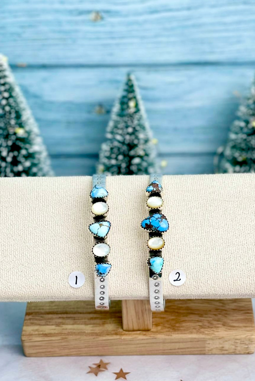 Golden Hills & White Shell Slab Cuffs-Bracelets-Krush Kandy, Women's Online Fashion Boutique Located in Phoenix, Arizona (Scottsdale Area)