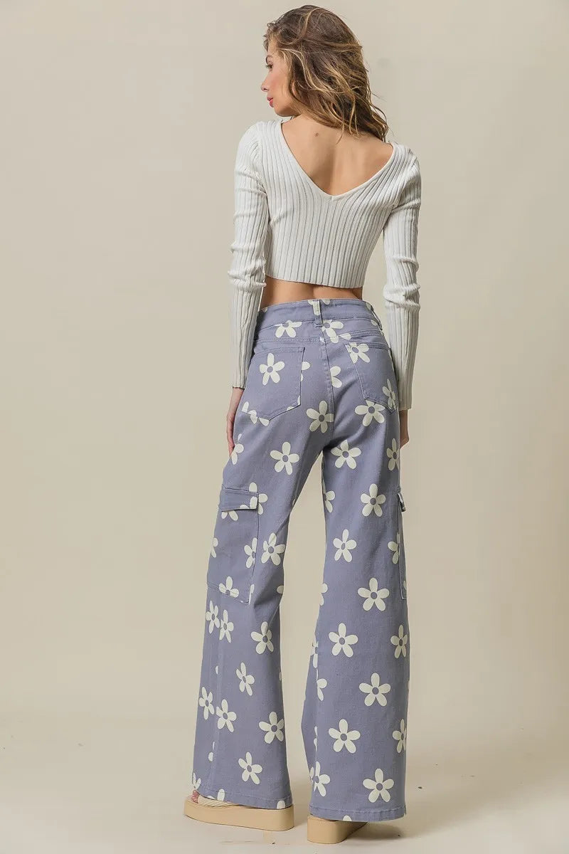 BiBi Flower Printed Side Pocket Wide Pants-pants-Krush Kandy, Women's Online Fashion Boutique Located in Phoenix, Arizona (Scottsdale Area)