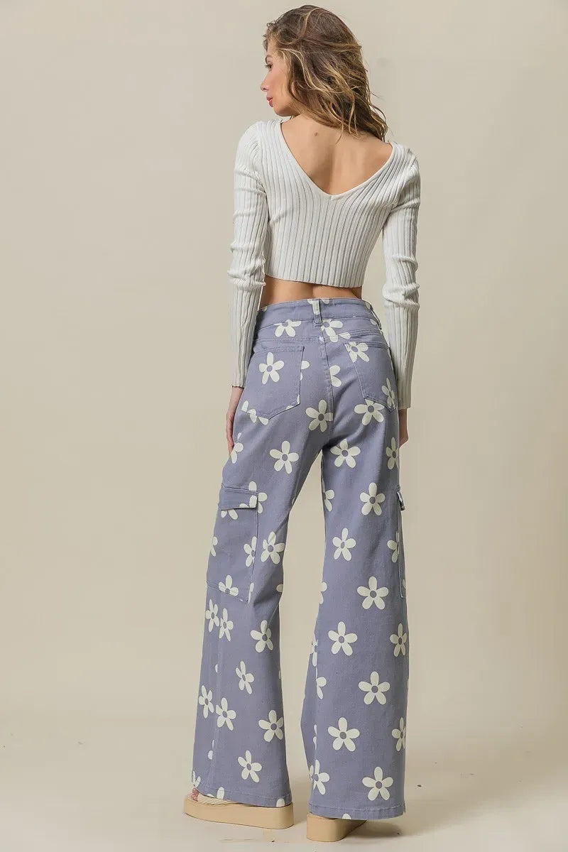 BiBi Flower Printed Side Pocket Wide Pants-pants-Krush Kandy, Women's Online Fashion Boutique Located in Phoenix, Arizona (Scottsdale Area)