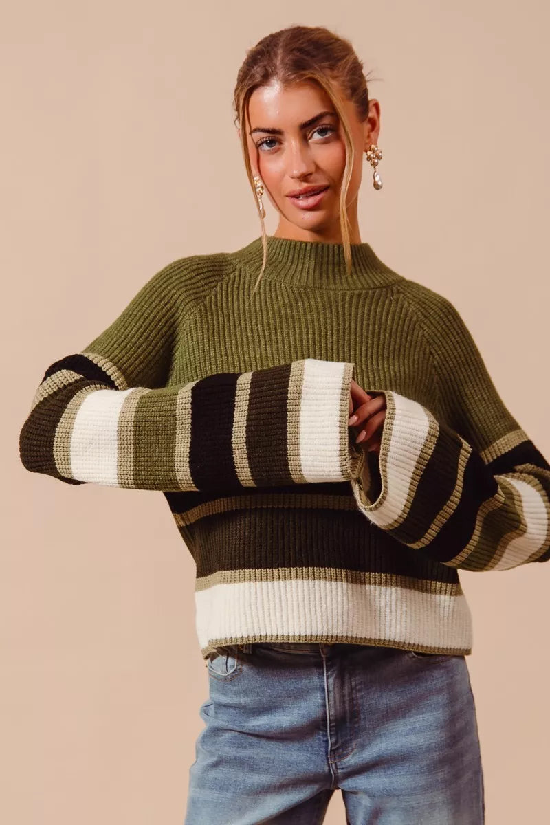 SO ME Multi Color Striped Mock Neck Sweater-Sweater-Krush Kandy, Women's Online Fashion Boutique Located in Phoenix, Arizona (Scottsdale Area)