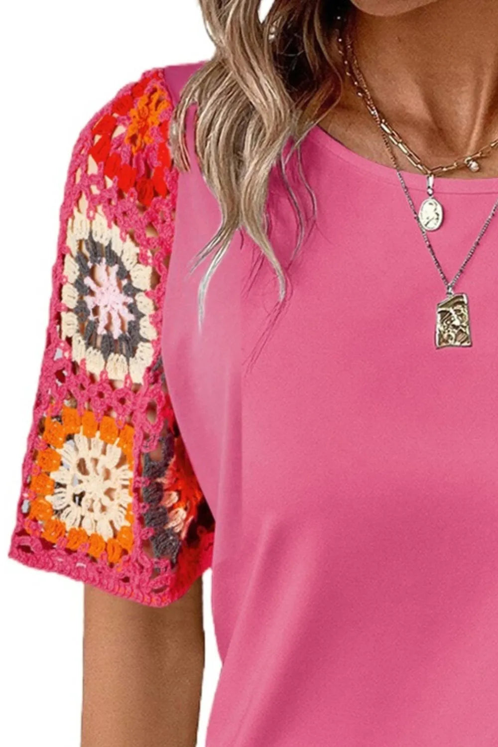 Retro Bloom Crochet Sleeve Tee-Tops-Krush Kandy, Women's Online Fashion Boutique Located in Phoenix, Arizona (Scottsdale Area)