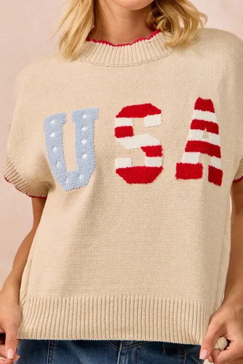 BiBi USA Patchwork Sweater Vest Top With Contrast Detail-Sweaters-Krush Kandy, Women's Online Fashion Boutique Located in Phoenix, Arizona (Scottsdale Area)