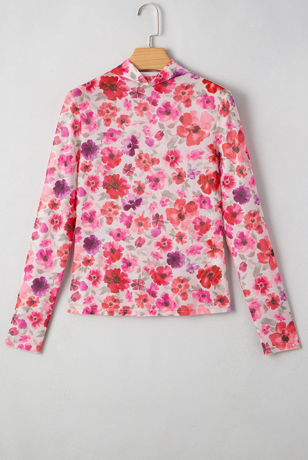 Pink & Red Floral Mesh Long Sleeve Top-Long Sleeve Tops-Krush Kandy, Women's Online Fashion Boutique Located in Phoenix, Arizona (Scottsdale Area)