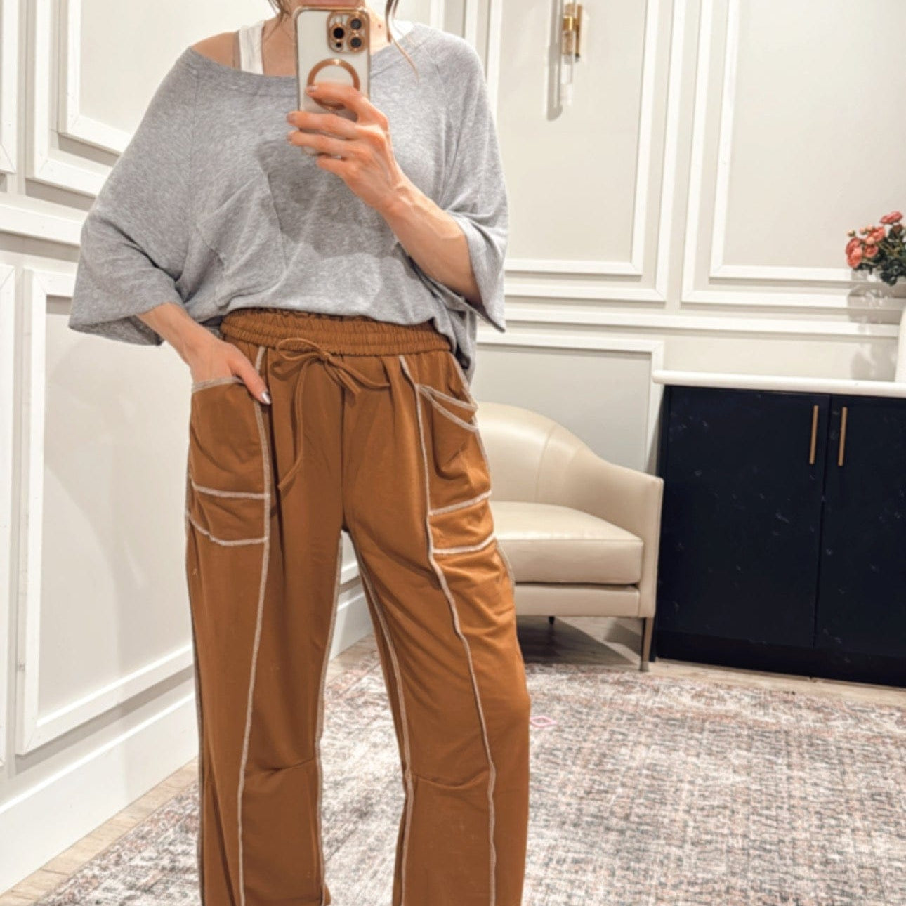 Luxe Contrast Stitching Wide Leg Pants-Pants-Krush Kandy, Women's Online Fashion Boutique Located in Phoenix, Arizona (Scottsdale Area)