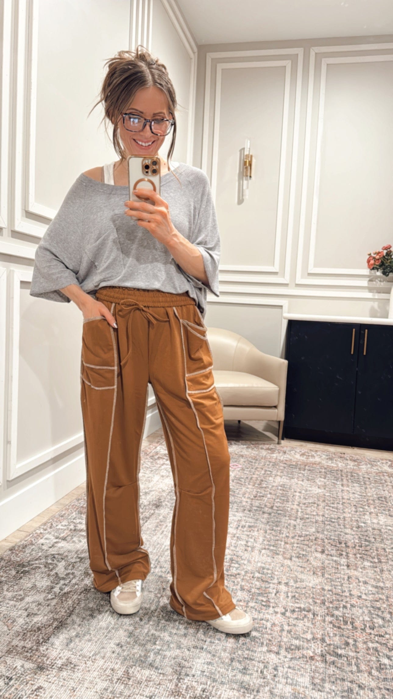 Luxe Contrast Stitching Wide Leg Pants-Pants-Krush Kandy, Women's Online Fashion Boutique Located in Phoenix, Arizona (Scottsdale Area)