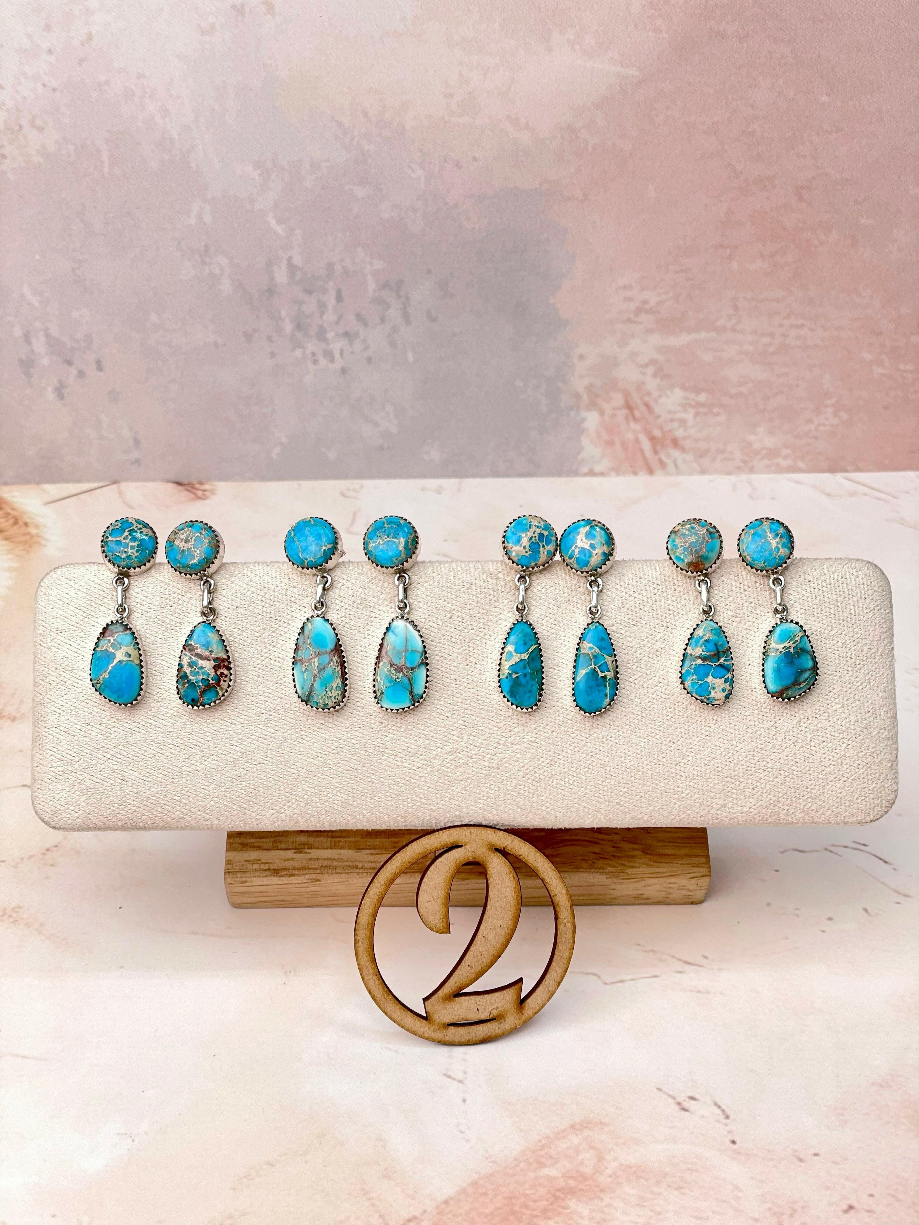 Desert Jasper Blue Slab Earrings-Earrings-Krush Kandy, Women's Online Fashion Boutique Located in Phoenix, Arizona (Scottsdale Area)