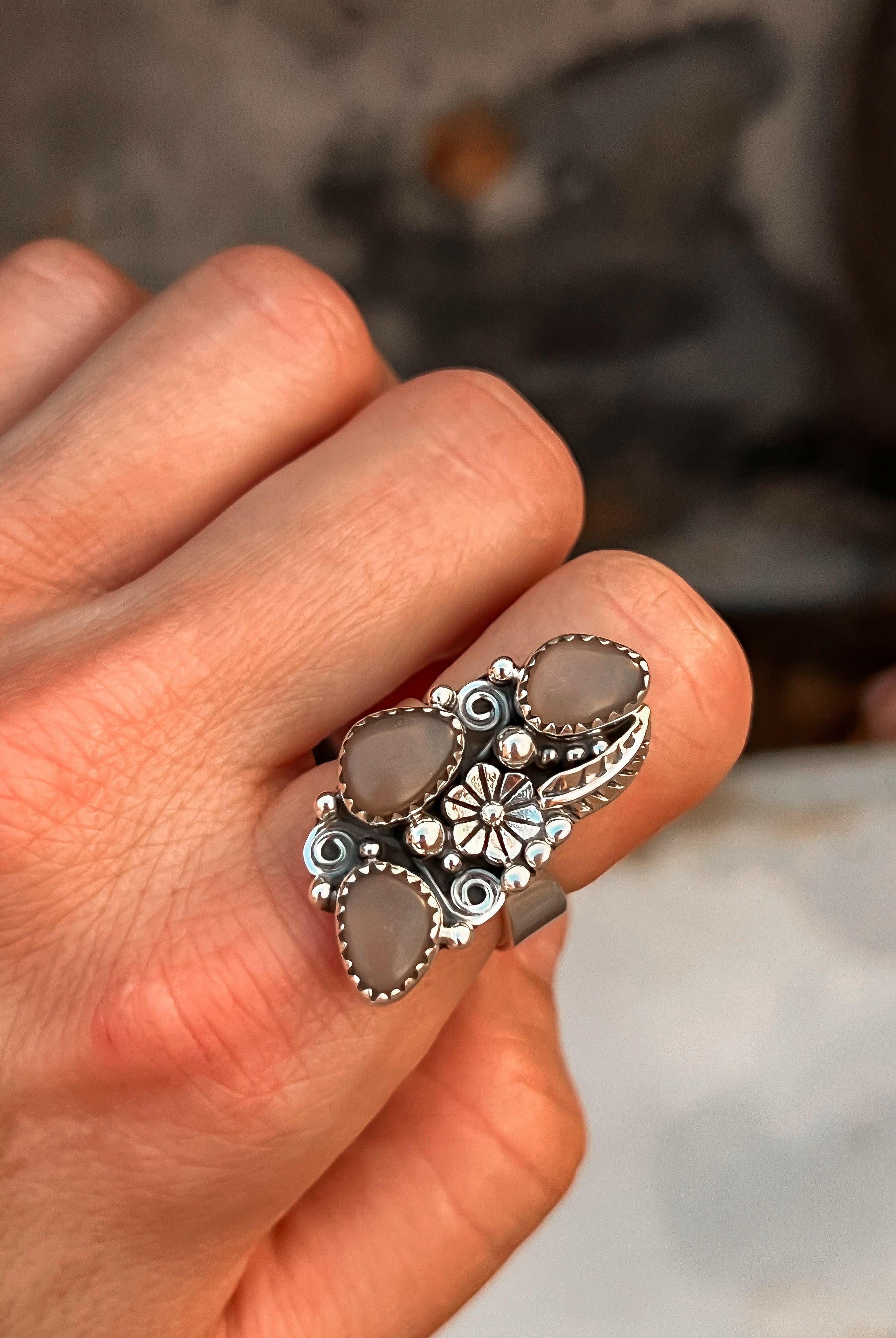 The Henley Triple Stone Flower Ring MADE TO ORDER-Cluster Rings-Krush Kandy, Women's Online Fashion Boutique Located in Phoenix, Arizona (Scottsdale Area)