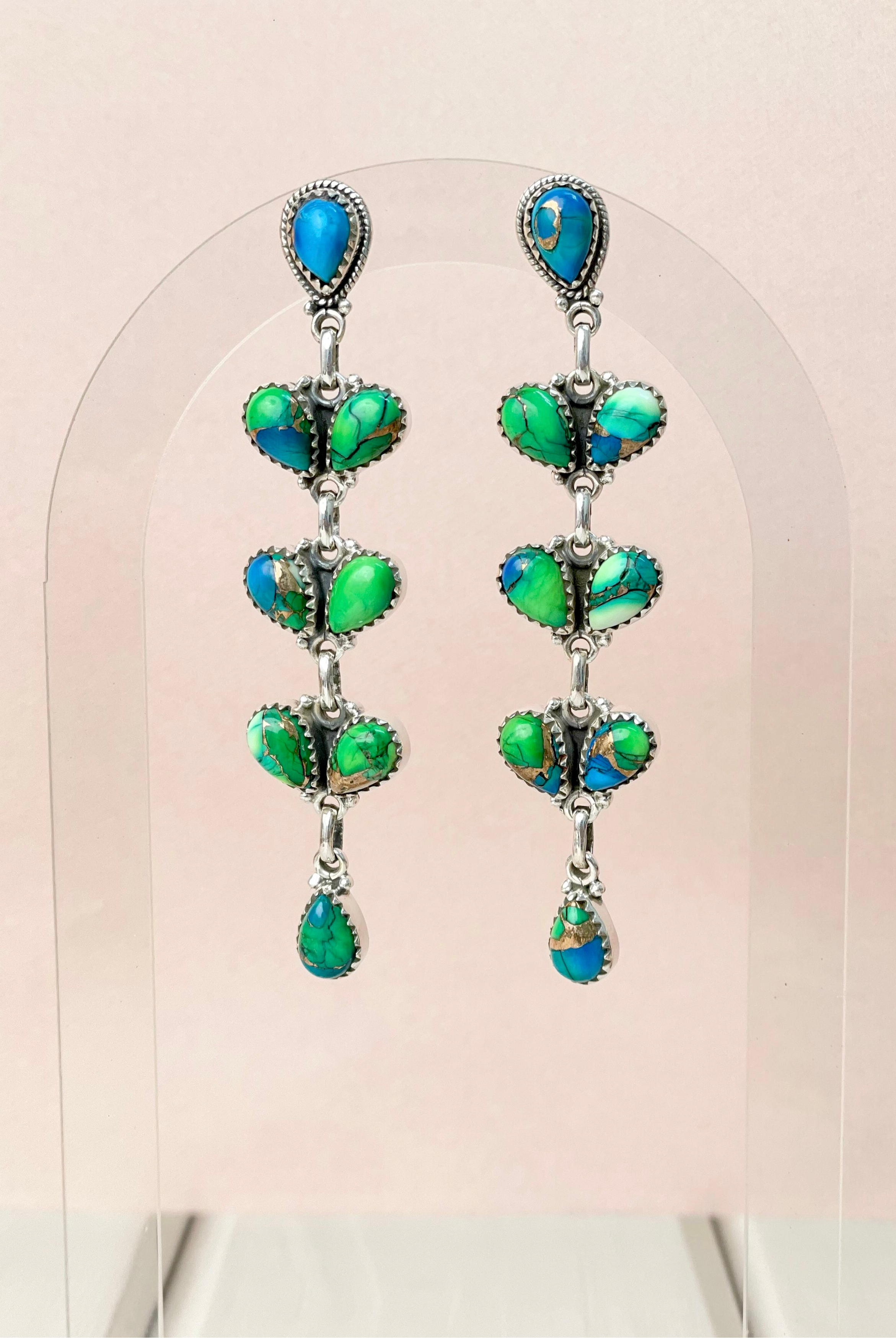 Free Spirit Peacock Dahlia Earrings-Earrings-Krush Kandy, Women's Online Fashion Boutique Located in Phoenix, Arizona (Scottsdale Area)