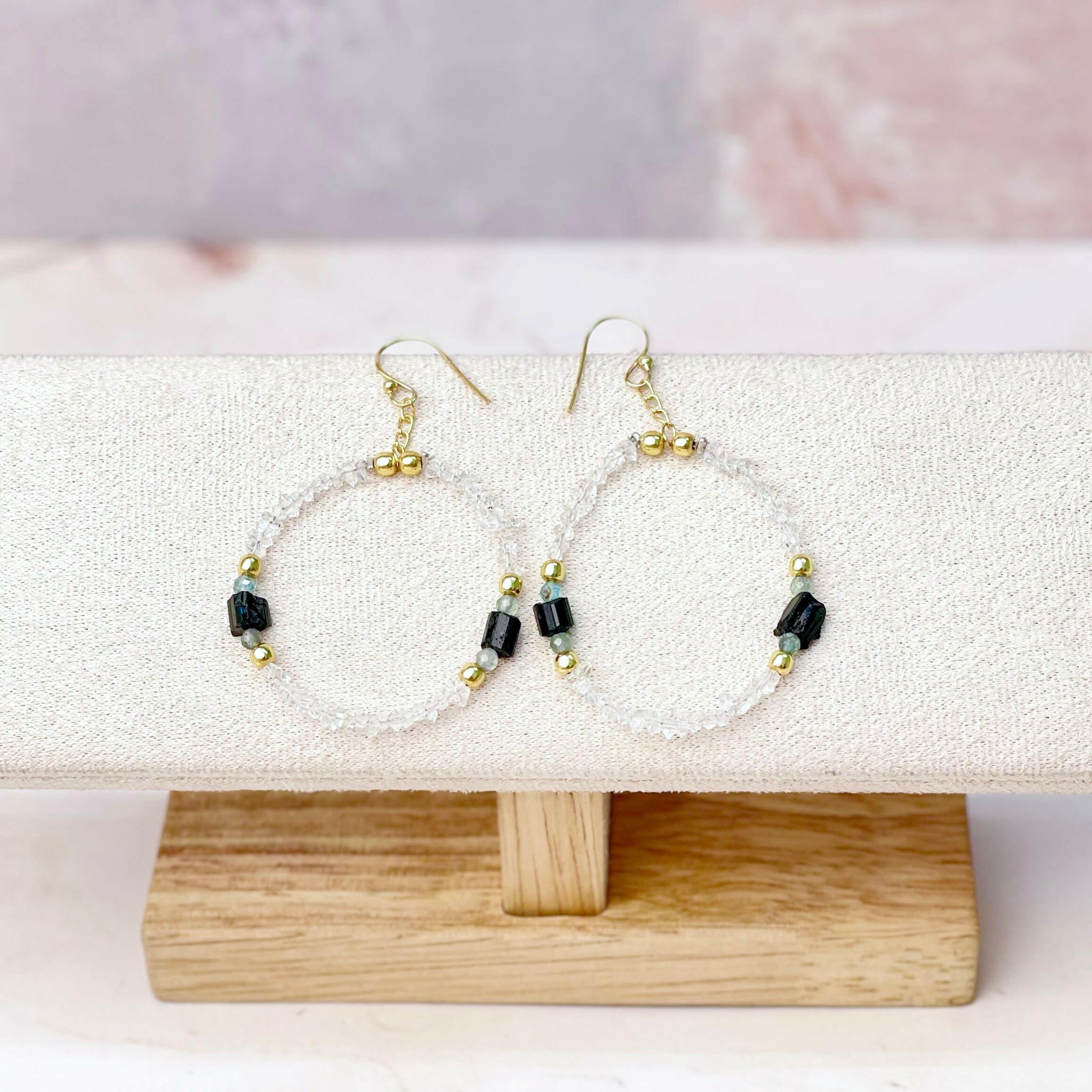 Herkimer Bling Multi Gem Black Tourmaline Earrings-Earrings-Krush Kandy, Women's Online Fashion Boutique Located in Phoenix, Arizona (Scottsdale Area)
