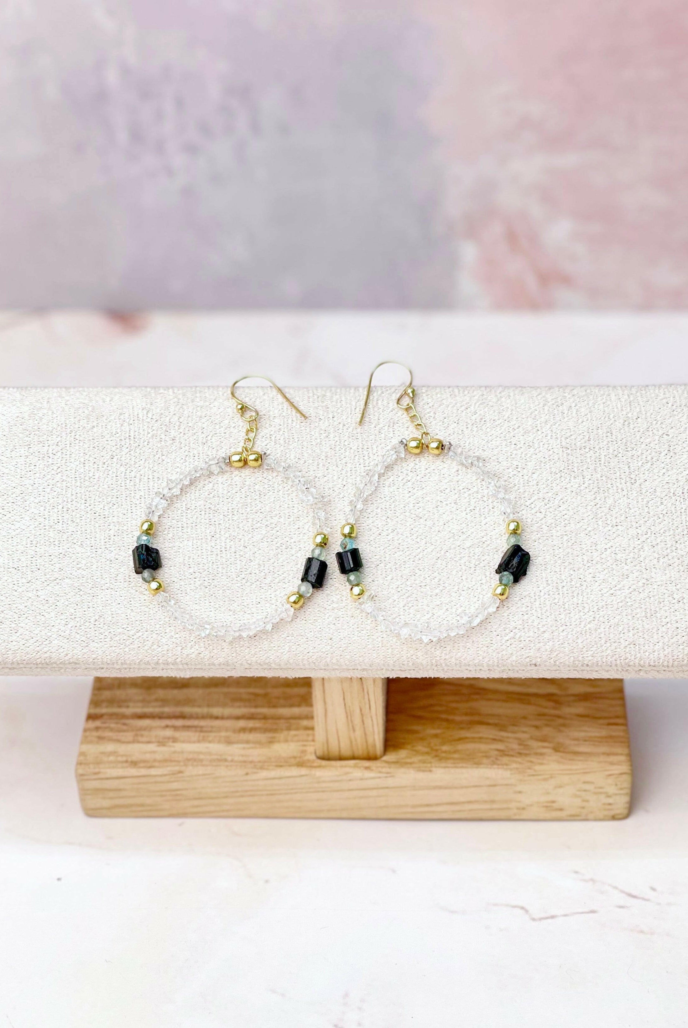 Herkimer Bling Multi Gem Black Tourmaline Earrings-Earrings-Krush Kandy, Women's Online Fashion Boutique Located in Phoenix, Arizona (Scottsdale Area)
