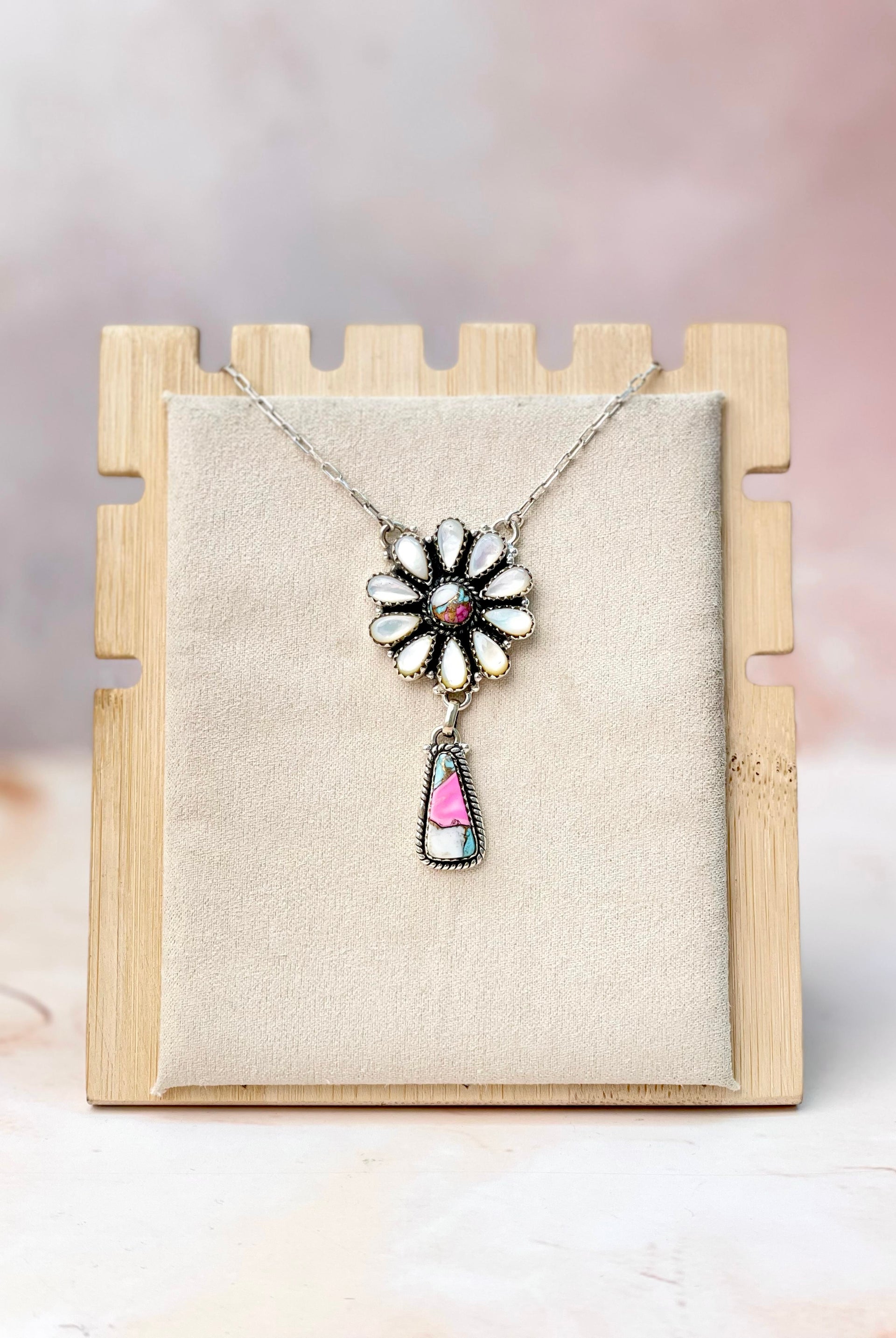 MOP & Cotton Candy Daisy Drop Necklace-Necklaces-Krush Kandy, Women's Online Fashion Boutique Located in Phoenix, Arizona (Scottsdale Area)