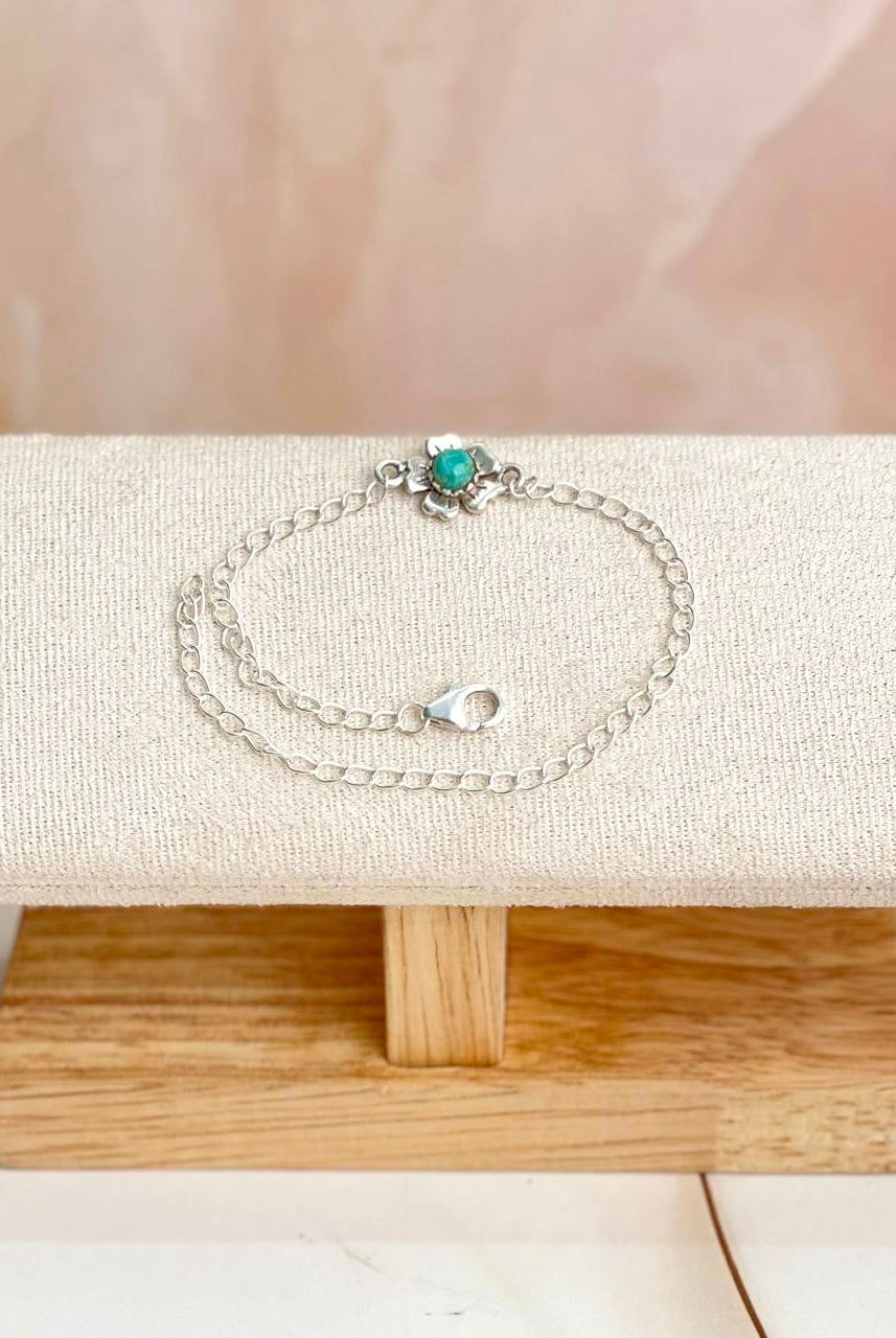 Delicate Silver & Turquoise Flower Bracelets-Bracelets-Krush Kandy, Women's Online Fashion Boutique Located in Phoenix, Arizona (Scottsdale Area)