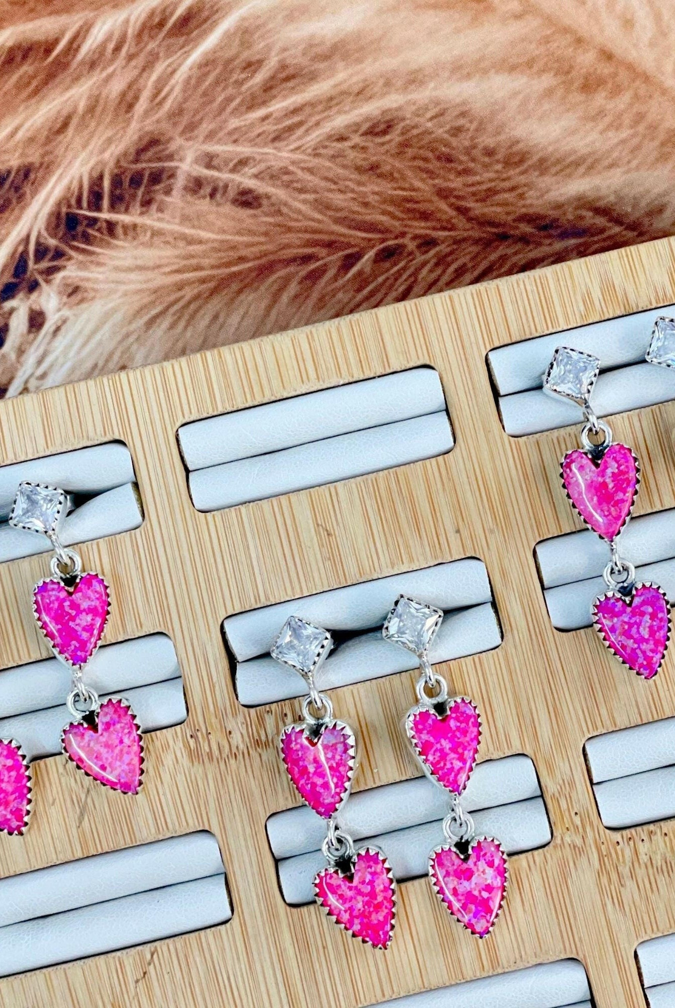 Canyon Heartfall Neon Pink Opal Earrings-Stud Earrings-Krush Kandy, Women's Online Fashion Boutique Located in Phoenix, Arizona (Scottsdale Area)