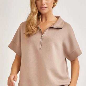 Short-Sleeved Quarter-Zip Lounge Set-2 Piece Outfit Sets-Krush Kandy, Women's Online Fashion Boutique Located in Phoenix, Arizona (Scottsdale Area)
