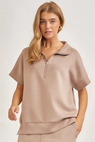 Short-Sleeved Quarter-Zip Lounge Set-2 Piece Outfit Sets-Krush Kandy, Women's Online Fashion Boutique Located in Phoenix, Arizona (Scottsdale Area)