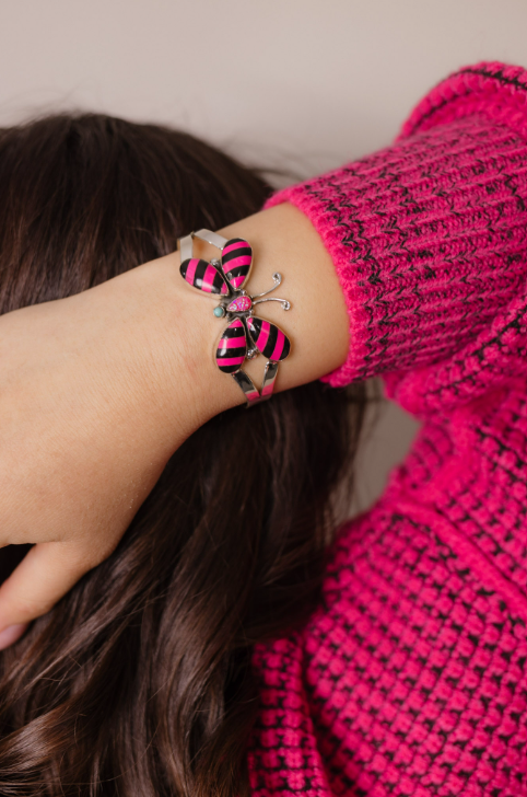 Butterfly Stripe Stone Cuff-Bracelets-Krush Kandy, Women's Online Fashion Boutique Located in Phoenix, Arizona (Scottsdale Area)