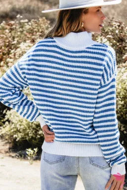 Blue Striped Quarter Zip Sweater-Hoodies-Krush Kandy, Women's Online Fashion Boutique Located in Phoenix, Arizona (Scottsdale Area)